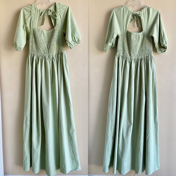 NWT | Nasty Gal Square Neck Puff Sleeve Maxi Dress Slit Shirred Bust Mint Green - Picture 9 of 10